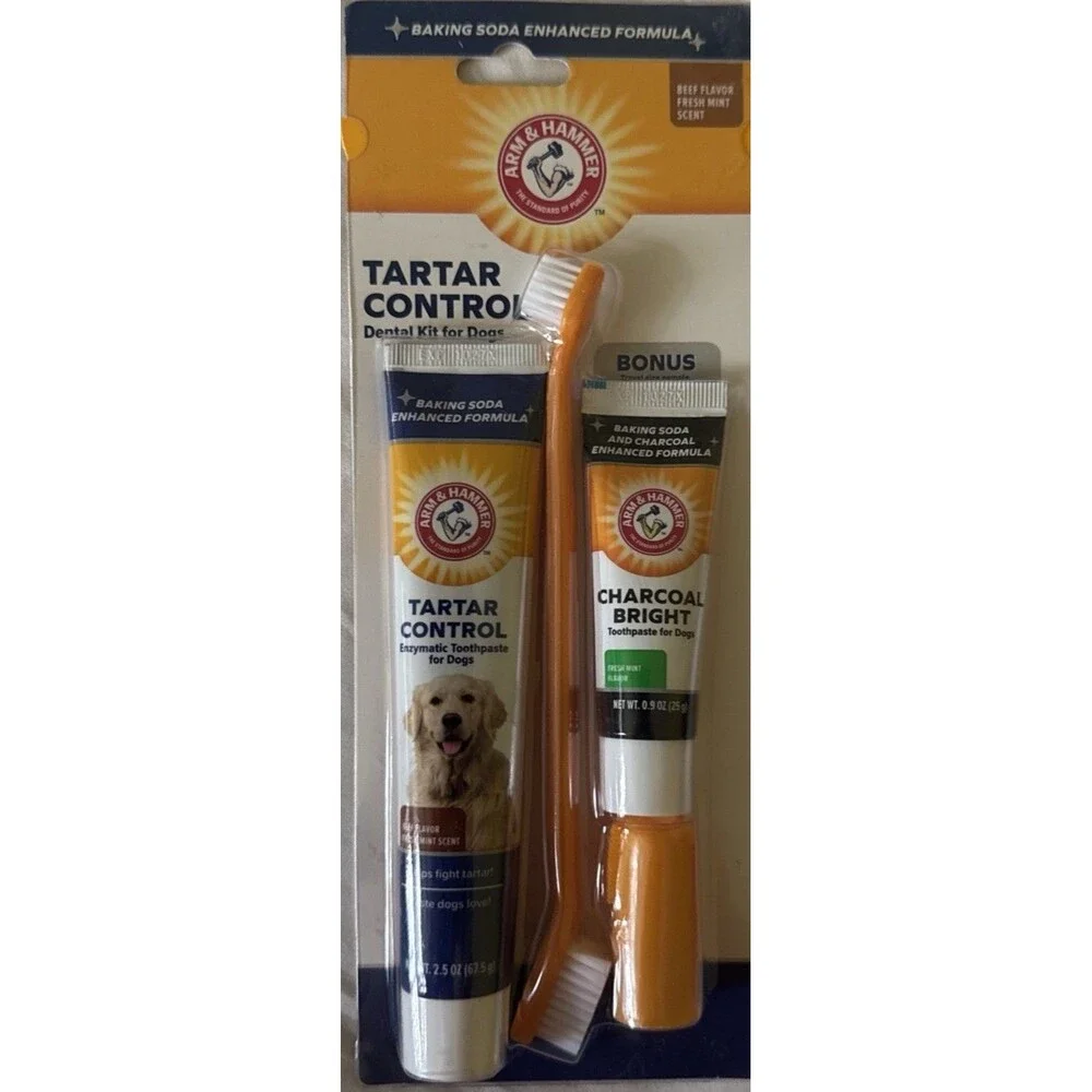 2-Pack Dog Dental Kit BONUS Enzymatic Beef Flavor Mint Arm & Hammer Toothbrush